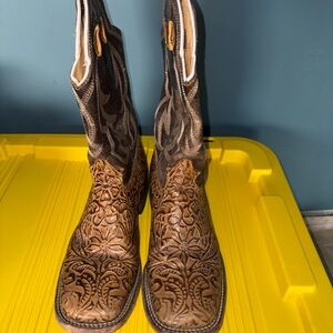 Intricate Tooled Leather Western Boots - Brown